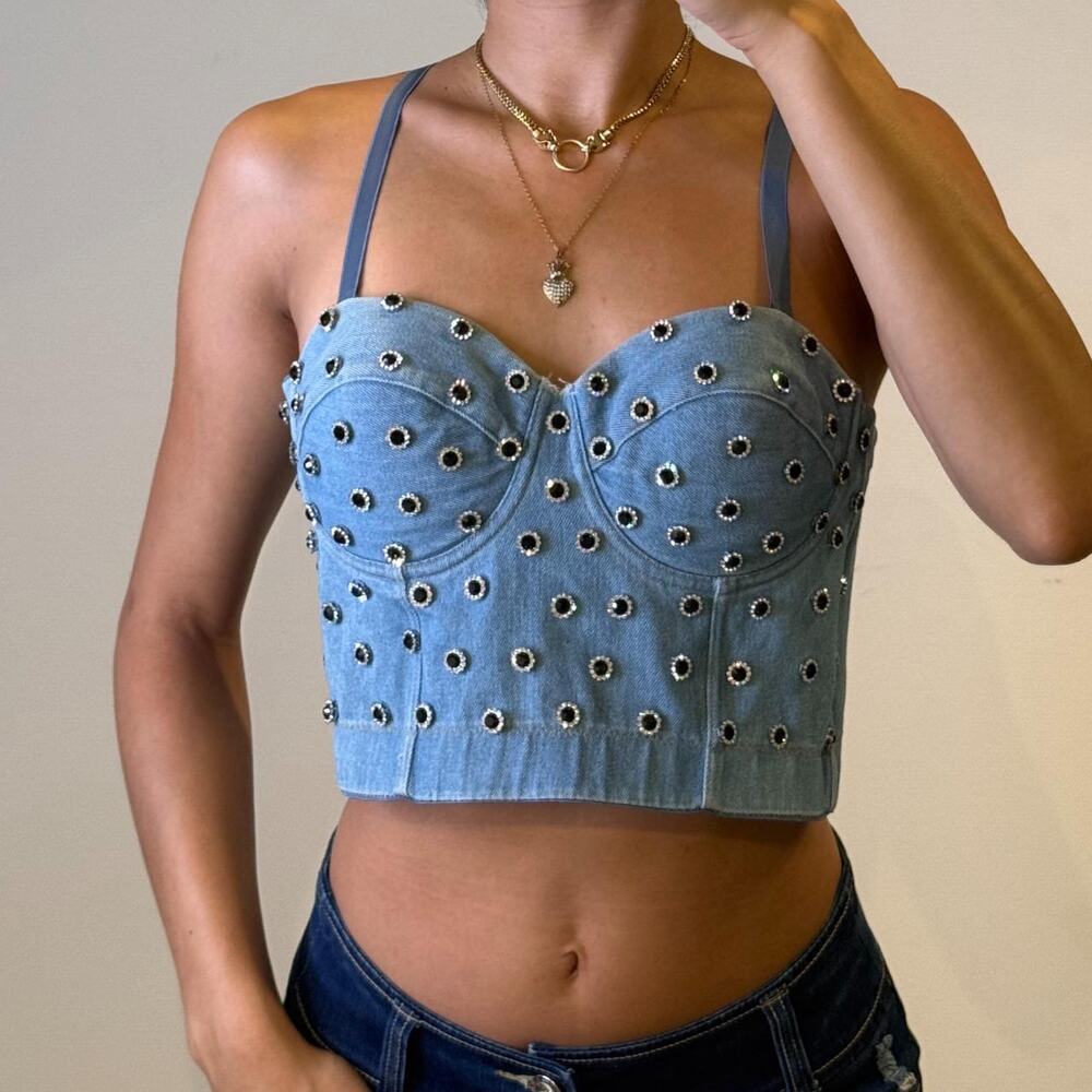 Denim Embellished Top